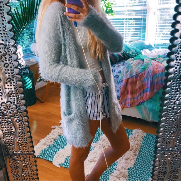 Cato Sweaters - silver n metallic plush fuzzy furry cardi